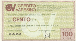 MINIASSEGNO  100 LIRE CREDITO VARESINO-LA CENTRALE CIRCOLATO (BN390 - [10] Assegni E Miniassegni