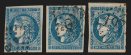 France N°45A/45B/45C, Les 3 Reports, Bordeaux 20c Bleu, Type II - COTE 300€ - 1870 Bordeaux Printing