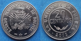 BOLIVIA - 20 Centavos 2012 KM# 215 Monetary Reform (1987) - Edelweiss Coins - Bolivia