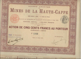 MINES DE LA HAUTE-CAPPE -LORETTE-LOIRE - ACTION DE CINQ CENTS FRS -TIRAGE 2500 - ANNEE  1905 -  RARE - Mines