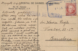 T.P. De Daimiel (Ciudad Real) A Barcelona, El 11/6/38. Marca "Correo De Campaña" Y "Censura De Guerra". - Marques De Censures Républicaines