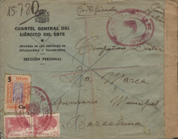 Carta Certificada Circulada Desde El Frente A Barcelona, El 12/11/38. Banda De Censura. - Marques De Censures Républicaines