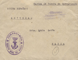 Carta Circulada A Navía (Asturias). Marca De Franquicia "Comandancia - Estación Naval Del Bidasoa Y "Correos  - Republikanische Zensur