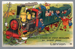 Delcampe - CPA  Système Pop-up LANNION Train 10 Photos Ed GABY Humour - Lannion