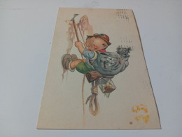 CARTOLINA BAMBINO SCALATORE- VIAGGIATA 1954- FORMATO PICCOLO - Cartes Humoristiques