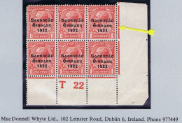 Ireland 1922-23 Thom Saorstát 3-line Overprint In Blue-black On 1d, Variety "Broken Frame" Row 19/12 In Control Block - Unused Stamps
