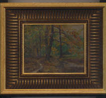 ART    TABLEAU   HUILE        "PETIT PAYSAGE DE FORËT      SIGNE  (?). - Oils