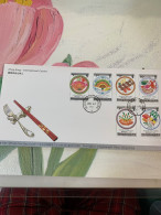 Hong Kong Stamp FDC Gastronomy Sea Food Shrimp Fish Cuisine 1990 Queen Road Chops - Autres & Non Classés