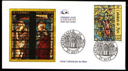 " VITRAIL DE LA CATHEDRALE DE METZ " Sur Enveloppe 1er Jour De 2002. N° YT 3498. Parfait état. FDC - Verres & Vitraux