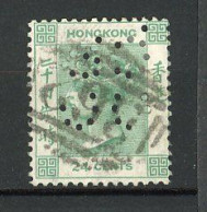 H-K  Yv. N° 15 ; SG N° 14  Fil CC  (o)  24c Vert Victoria Perforé Cote  11 Euro BE   2 Scans - Gebraucht