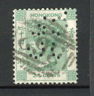 H-K  Yv. N° 15 ; SG N° 14  Fil CC  (o)  24c Vert Victoria Perforé Cote  11 Euro BE   2 Scans - Used Stamps