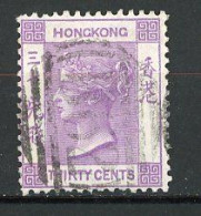 H-K  Yv. N° 17 ; SG N° 16 Fil CC  (o)  30c Mauve Victoria  Cote  8 Euro BE   2 Scans - Used Stamps