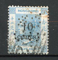 H-K  Yv. N° 24 ; SG N° 25  Fil CC   (o)  10 S 12c Bleu Clair Victoria  Perforé  Cote  80 Euro BE   2 Scans - Used Stamps