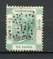 H-K  Yv. N° 26 ; SG N° 27  Fil CC   (o)  10 S 24c  Vert Victoria  Perforé  Cote  110 Euro BE R  2 Scans - Used Stamps