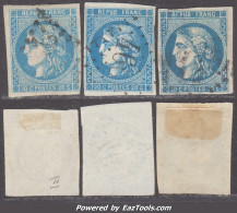 Les Trois Nuances Bleu Clair/bleu/bleu Foncé Du N° 46B TB (Y&T N° 46Bc, 46B, 46Ba, Cote +100€) - 1870 Bordeaux Printing