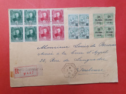 Monaco - Affranchissement En 4 Blocs De 4 Sur Enveloppe En Recommandé Pour Toulouse En 1935 - D 10 - Storia Postale