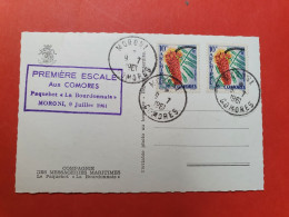 Comores - Carte Postale Du Paquebot La Bourdonnais Avec Cachet D'escale à Moroni En 1961 - D 15 - Brieven En Documenten