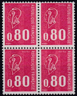 Bloc De 4 T.-P. Gommés Dentelés Neufs** Type Marianne De Béquet 80 C. Rouge Taille Douce - N° 1816 (Yvert) - France 1974 - 1971-1976 Maríanne De Béquet