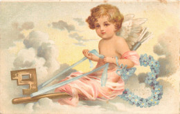 CPA Fantaisie - Ange - Nuage - Coeur Myosotis - Anges