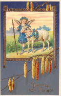 CPA Fantaisie - Ange - Mouton - Joyeuses Pâques - Liserets Dorés - Anges