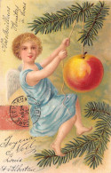 CPA Fantaisie Gaufrée - Ange - Joyeux Noël - Sapin - Pomme - Anges