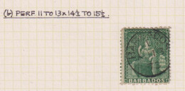 BARBADOS  - 1872 Britannia Wm Small Star P11 To 13x141/2 To 151/2 1/2d Used As Scan - Barbados (...-1966)