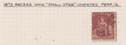 BARBADOS  - 1873 Britannia Wm Small Star Inverted  Perf 14 3d Used As Scan - Barbados (...-1966)