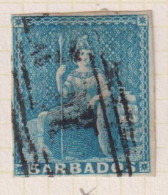 BARBADOS  - 1855-57 Britannia No Watermark  Imperf White Paper 1d Used As Scan - Barbados (...-1966)