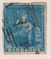 BARBADOS  - 1855-57 Britannia No Watermark  Imperf White Paper 1d Used As Scan - Barbados (...-1966)