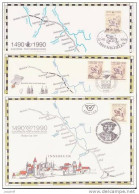 1990 Joint Austria Belgium Germany (Berlin And-West), 3 FDC SOUVENIRCARDS: 500 Years Post - Gezamelijke Uitgaven