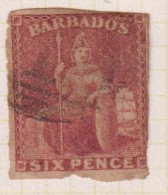 BARBADOS  - 1858 Britannia No Watermark  Imperf White Paper 6d Used As Scan - Barbados (...-1966)