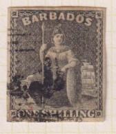 BARBADOS  - 1858 Britannia No Watermark  Imperf White Paper 1s Used As Scan - Barbados (...-1966)