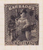 BARBADOS  - 1858 Britannia No Watermark  Imperf White Paper 1s Used As Scan - Barbados (...-1966)