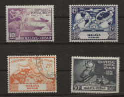 Malaysia - Kedah, 1949, SG  72 - 75, Complete Set (10c,15c Mint Hinged, 25c Used, 50c MNH) - Kedah