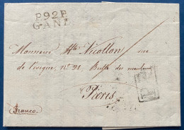 LETTRE En Port Payé 14 MARS 1808 Marque " P.92.P / GAND " 22 X 9 Mm (Ht 48 Indice 15) Pour PARIS + PP TTB - 1794-1814 (Période Française)