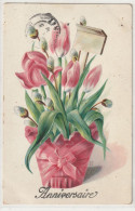 FETES VOEUX 1003 : Gaufré ; Vase De Tulipes , Anniversaire : édit. ? - Anniversaire