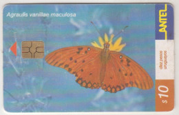 URUGUAY - Agraulis Vanillae Maculosa, TC 183a, 10 $ , Tirage 100.000, Used - Uruguay