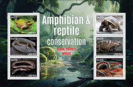 LIBERIA 2023 SHEET 6V (REGULAR ) AMPHIBIANS & REPTILES FROGS TURTLES ALGERIA NEWT CHAMELEON SNAKES MNH - Grenouilles