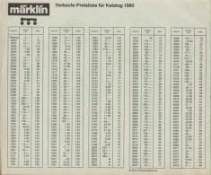 Catalogue MÄRKLIN 1980 ONLY PREISLISTE CHF - German