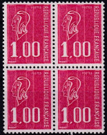 Bloc De 4 T.-P. Gommés Dentelés Neufs**  Type Marianne De Béquet 1 F. Rouge Taille Douce - N° 1892 (Yvert) - France 1976 - 1971-1976 Marianne Of Béquet
