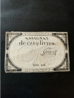 Assignat Ce 5 Livres Signé Gérard - Assignats & Mandats Territoriaux