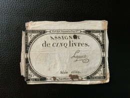 Assignat Ce 5 Livres Signé Laporte - Assegnati