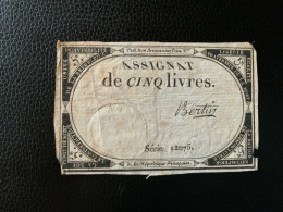 Assignat Ce 5 Livres Signé Bertin - Assegnati