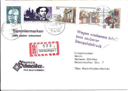 BERLIN N° 722/723/724 + COMPL. S/L.REC.DE REUTLINGEN/1.12.86  - Brieven En Documenten