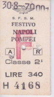 TICKET - ITALIE - METRO CHEMIN DE FER TRAMWAY - S.F.S.M. - FESTIVO  NAPOLI POMPEI P.N.  340 LIRE - 2° CL - ALLER RETOUR - Europe