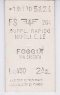 TICKET - ITALIE - METRO CHEMIN DE FER TRAMWAY - F.S. SUPPL RAPIDO NAPOLI C.LE - 450 LIRE - 2° CL - ALLER SEUL - Europe