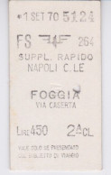 TICKET - ITALIE - METRO CHEMIN DE FER TRAMWAY - F.S. SUPPL RAPIDO NAPOLI C.LE - 450 LIRE - 2° CL - ALLER SEUL - Europa