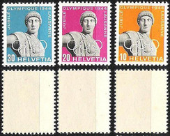 Schweiz Suisse 1944: OLYMPIA (Sihl-Papier Kurze Fasern) Zu 259x-261x Mi 428y-430y Yv 392-394 ** MNH (Zumstein CHF 20.00) - Errores & Curiosidades