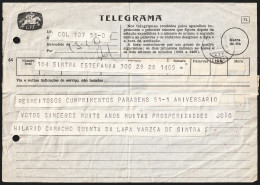 Telegram/ Telegrama - Sintra > Lisboa -|- Postmark - Lisboa, 1974 - Briefe U. Dokumente