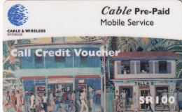 SEYCHELLES - Street Scene, Painting, Cable & Wireless Prepaid Card SR100(thick Plastic), CN : 6 Digits, Used - Sychelles